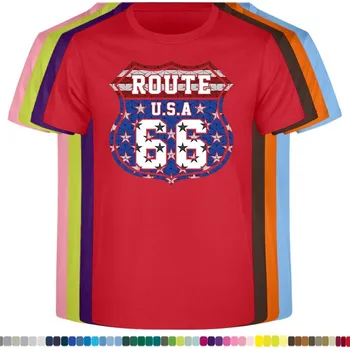 Chlapecké tričko detske-levne-bavlnene-tricko-potisk-route-66-usa Barva: Red - červená, velikost: 140