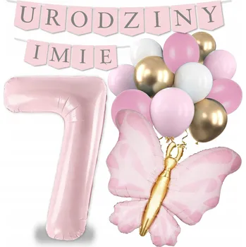Balónek BALÓNKY sada na 7. narozeniny MOTÝL banner nápis + JMÉNO