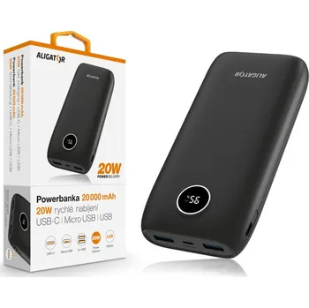 Powerbanka Aligator Power Delivery 20W 20000 mAh černá