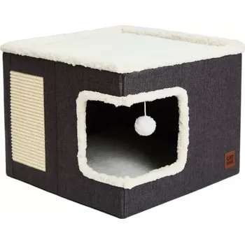 Pelíšek pro kočku Domeček pro kočky 41x41cm šedý rohový (KCR1)