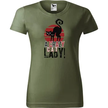 Dámské tričko Dámské tričko s potiskem Crazy cat lady Barva trička: Khaki - 09, Velikost: 2XL