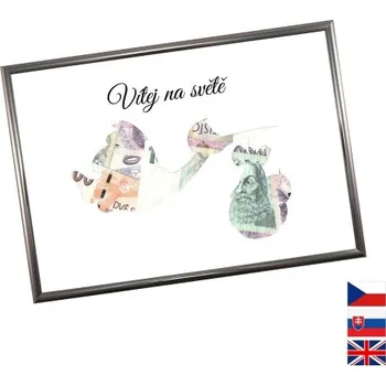 Žertovný předmět Rámeček na darování peněz - Dítě s čápem, Nápis česky, Rámeček 914 - antracitová