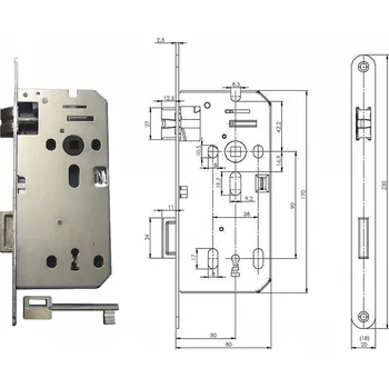 zadlabací zámek Zámek zadlabací, klíč, P-L 90/50/80,čelo 20mm FABDOS C4250