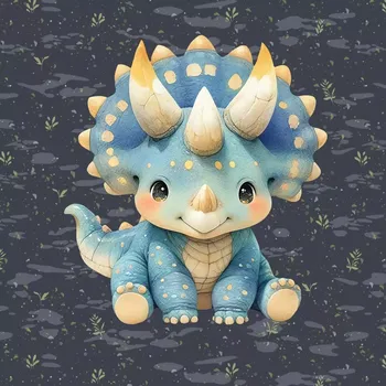 Teplákovina Modrý baby dinosaurus, panel (E) (Panely a ladící metráž)