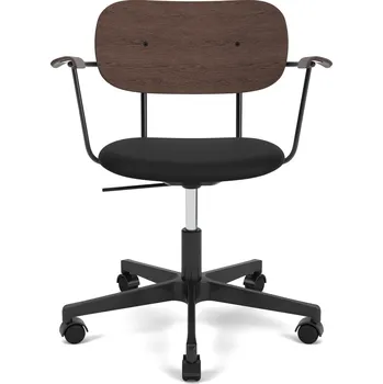 Audo Copenhagen, Otočná židle Co Sierra zádová opěrka tmavý dub kožený sedák a područky černá - Formadore