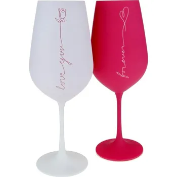 Sklenice Sklenice na víno růžová a bílá LOVE 550 ml, sada 2 ks (Sada dvou sklenic na červené víno)