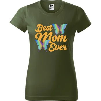 Dámské tričko Dámské tričko Best mom s motýlky Barva trička: Khaki - 09, Velikost: 2XL