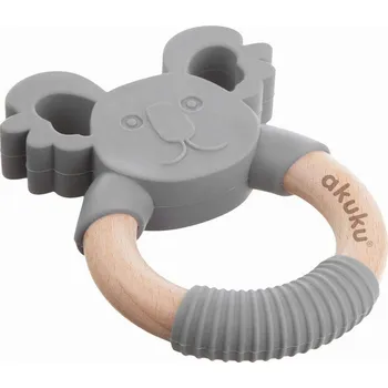 Dřevěné kousátko Akuku dřevo, silikon zelené