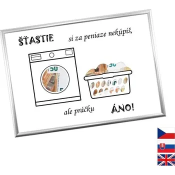 Žertovný předmět Rámeček na darování peněz - Pračka, Nápis slovensky, Rámeček 907 - stříbrná metalická