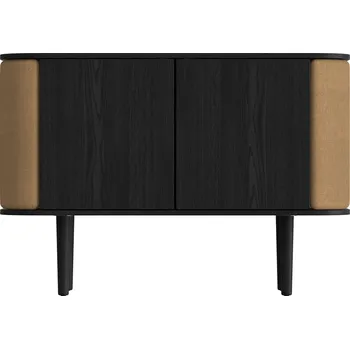 Komoda Umage, Dvoudveřová komoda Treasures černý dub a hnědá tkanina - Formadore