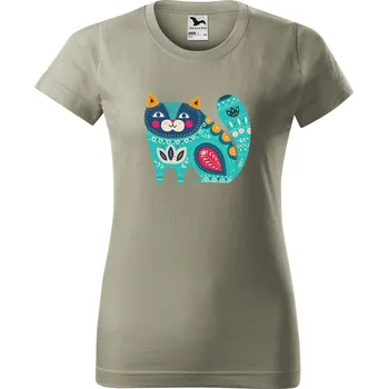 Dámské tričko Dámské tričko s potiskem Kočka z květin Barva trička: Světlá khaki - 28, Velikost: 2XL