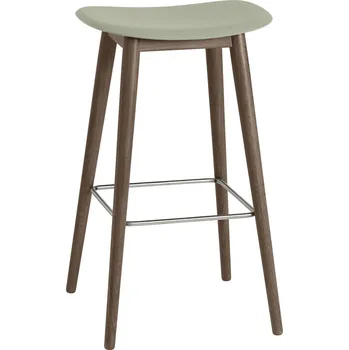 Barová židle Muuto, Barová židlička Fiber na tmavých dřevěných nožkách 75 cm šedo-zelená - Formadore