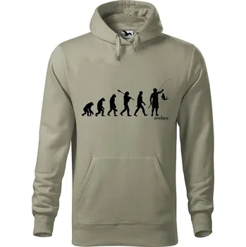 Pánská mikina Pánská mikina s potiskem Evoluce rybáře Velikost (muž): XL, Vyberte barvu: Světlá khaki