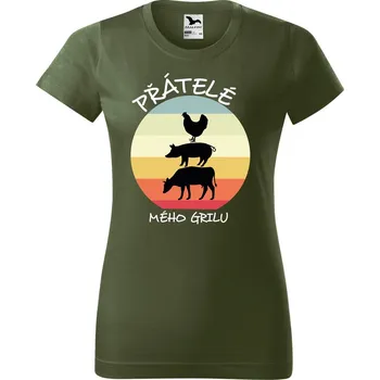 Dámské tričko Dámské tričko s potiskem Přátelé mého grilu Barva trička: Khaki - 09, Velikost: S