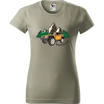 Dámské tričko s potiskem Adventures Barva trička: Světlá khaki - 28, Velikost: XL