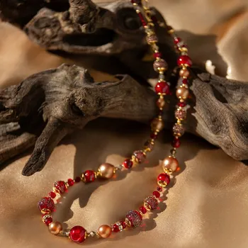 Náhrdelník Lampglas Náhrdelník Blazing Gold s 24karátovým zlatem v perlách Lampglas