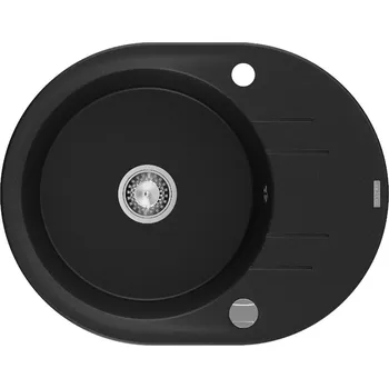 Granitový dřez MEXEN - Kevin granitový dřez 1 s odkapávačem 586x458 mm,černá, sifon chrom 6517581005-77 MEXEN