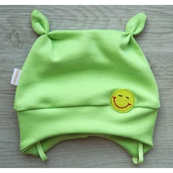 Kojenecká čepice AMÁLKA Elastická zelená čepička smajlík Velikost: 62-68