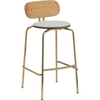 Barová židle Umage, Barová židle s opěradlem Curious s čalouněným sedákem na mosazných nožkách světle šedá - Formadore