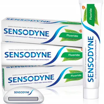 Dentální hygiena SENSODYNE FLUORIDE SET MINT ZUBNÍ PASTA 75 ML x3 + DÁREK!