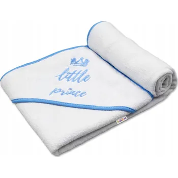 Dětská termoosuška Little prince s kapucí, 100 x 100 cm - bílá, modrá výšivka