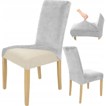 Potah na židli POTAH NA ŽIDLI SVĚTLE ŠEDÝ VELUR ELASTICKÝ UNIVERZÁLNÍ POTAHY