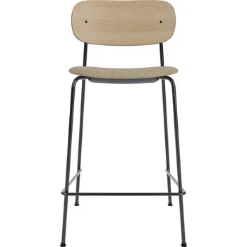 Barová židle Audo Copenhagen, Barová židle s opěradlem Co zádová opěrka světlý dub s čalouněným sedákem na černých nožkách 95 cm béžová - Formadore