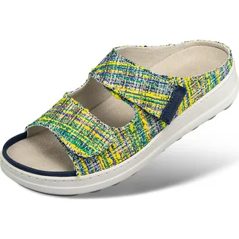 Dámská zdravotní obuv Dámské pantofle s pásky na suchý zip, useň a textilie, žlutá-multi: 37