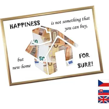 Žertovný předmět Rámeček na darování peněz - Bydlení, Nápis anglicky, Rámeček 203 - zlatá metalická