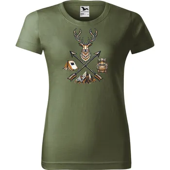 Dámské tričko Dámské tričko s potiskem Jelen a šípy Barva trička: Khaki - 09, Velikost: XL