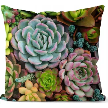 Povlak na polštářek POVLEČENÍ NA POLŠTÁŘ 43x43 DEKORATIVNÍ SUKULENTY ZELENÉ ROSTLINY DO OBÝVÁKU