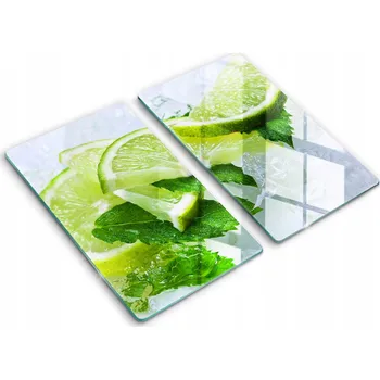 Obraz Tvrzené skleněné kuchyňské desky s grafikou 2x30x52 cm Limetka máta a led