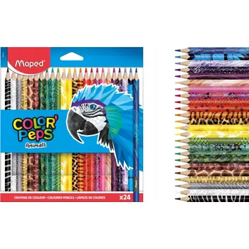 Pastelka ŠKOLNÍ SADA DŘEVĚNÝCH PASTELKY S TEXTEM ZVÍŘAT, 24 pastelky MAPED