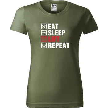 Dámské tričko Dámské tričko s potiskem Eat sleep lift Barva trička: Khaki - 09, Velikost: S