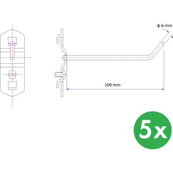 Dílenský regál Jednoduchý hák - zahnutý - držák nářadí pro EUROPERFO panely
