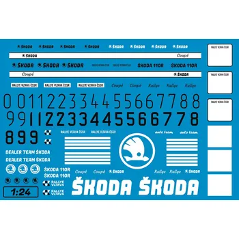 autíčko AutoModels.cz Obtisky na modely Škoda Rallye Vltava ČSSR 1/24 černá bílá Dekály - obtisky na modely škoda 1000MB, škoda 110, škoda 120, škoda 100 - 1:24