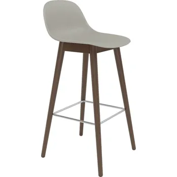 Barová židle Muuto, Barová židlička Fiber s opěradlem na tmavých dřevěných nožkách 75 cm šedá - Formadore