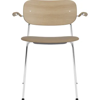 Jídelní židle Audo Copenhagen, Židle Co Sierra zádová opěrka světlý dub kožený sedák a područky na chromových nožkách světle hnědá - Formadore