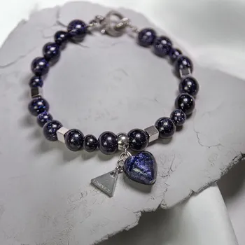 Náramek Lampglas Náramek Stellar Journey s unikátní kresbou v perle Lampglas a blue goldstone