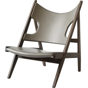 Křeslo Audo Copenhagen, Křeslo Knitting kožené na tmavých dubových nožkách šedo-hnědé - Formadore