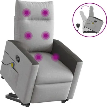 Křeslo Zvedací masážní polohovací křeslo obláčkově šedé textil Šedá3324058