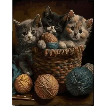 Diamantové malování Diamantové malování 40x30cm, Kočky v košíku