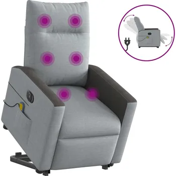 Křeslo Elektrické zvedací masážní polohovací křeslo světle šedé textil Šedá3324073