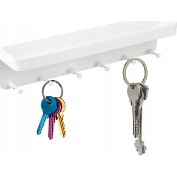 Věšák Nástěnný věšák Interlook bílý, 6 háčků s poličkou