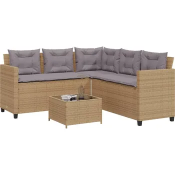 Zahradní pohovka ve tvaru L stolek a podušky béžová polyratan Béžová369042