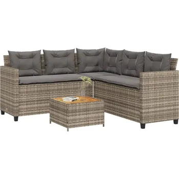 Zahradní pohovka ve tvaru L stolek a podušky šedá polyratan Béžová369049