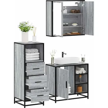 Koupelnový nábytek 3dílný set koupelnového nábytku šedý sonoma kompozitní dřevo Šedá3301028