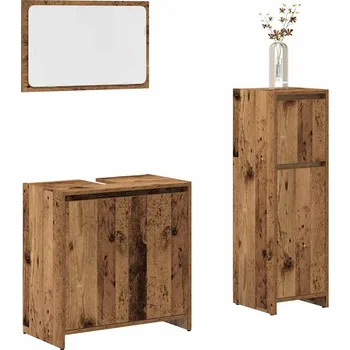 Koupelnový nábytek 3dílná koupelnová sestava old wood kompozitní dřevo Hnědá3328563