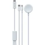 Devia kabel 3v1 Smart EA520 USB-C - USB-C + Lightning bílý s indukční magnetickou nabíječkou pro Apple Watch
