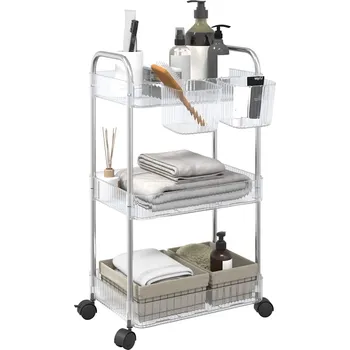 Servírovací stolek Úložný vozík 3-patrový průhledný 37x28x68 cm akryl4012378